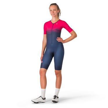 Castelli core tri w suit short sleeve blauw roze dames 