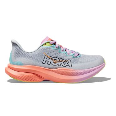 Hoka Mach 6 hardloopschoenen grijs/roze/oranje dames 